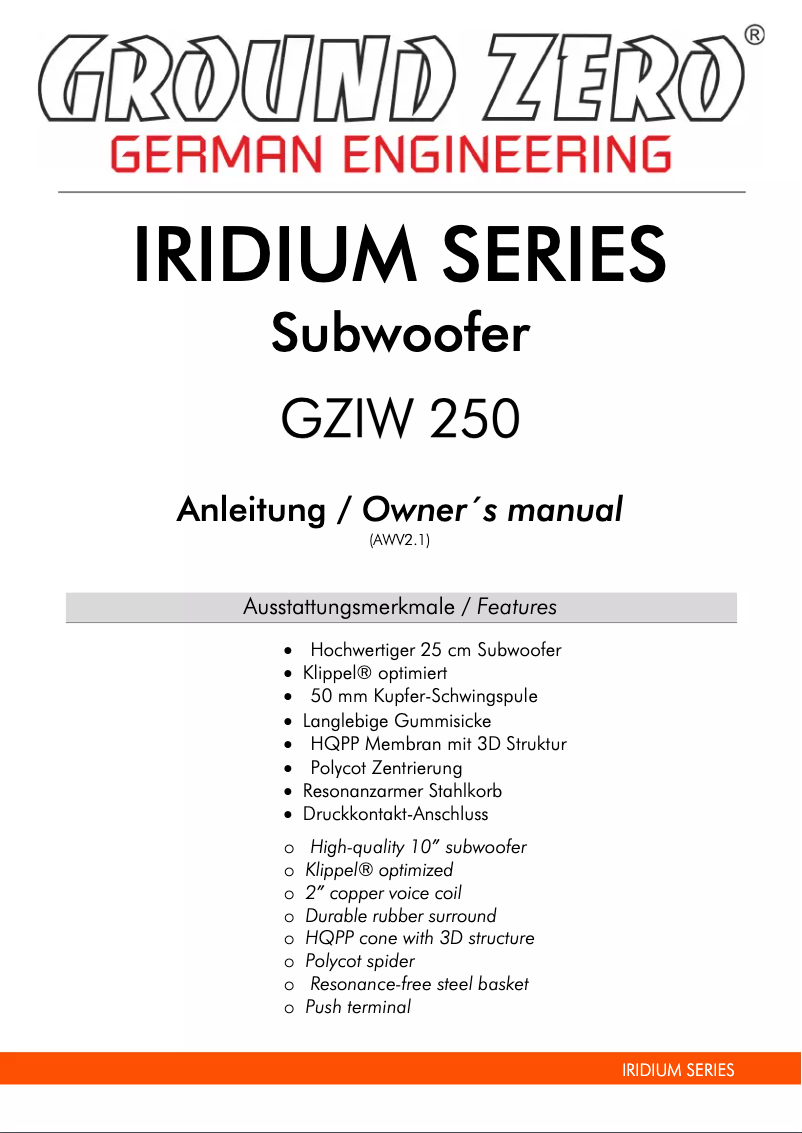 Página 1 del manual Manual de usuario Ground Zero GZIW 250