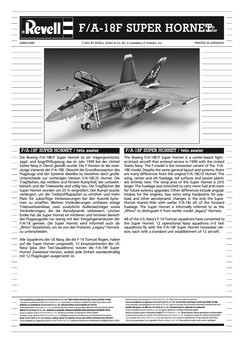 Page 1 de la notice Manuel utilisateur Revell F/A-18F SUPER HORNET twin seater