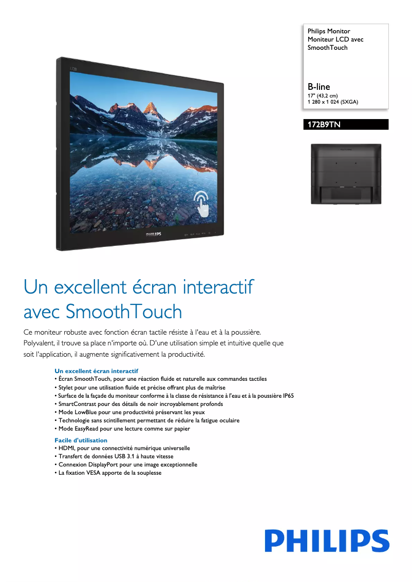 Page 1 de la notice Fiche technique Philips B Line 172B9TN