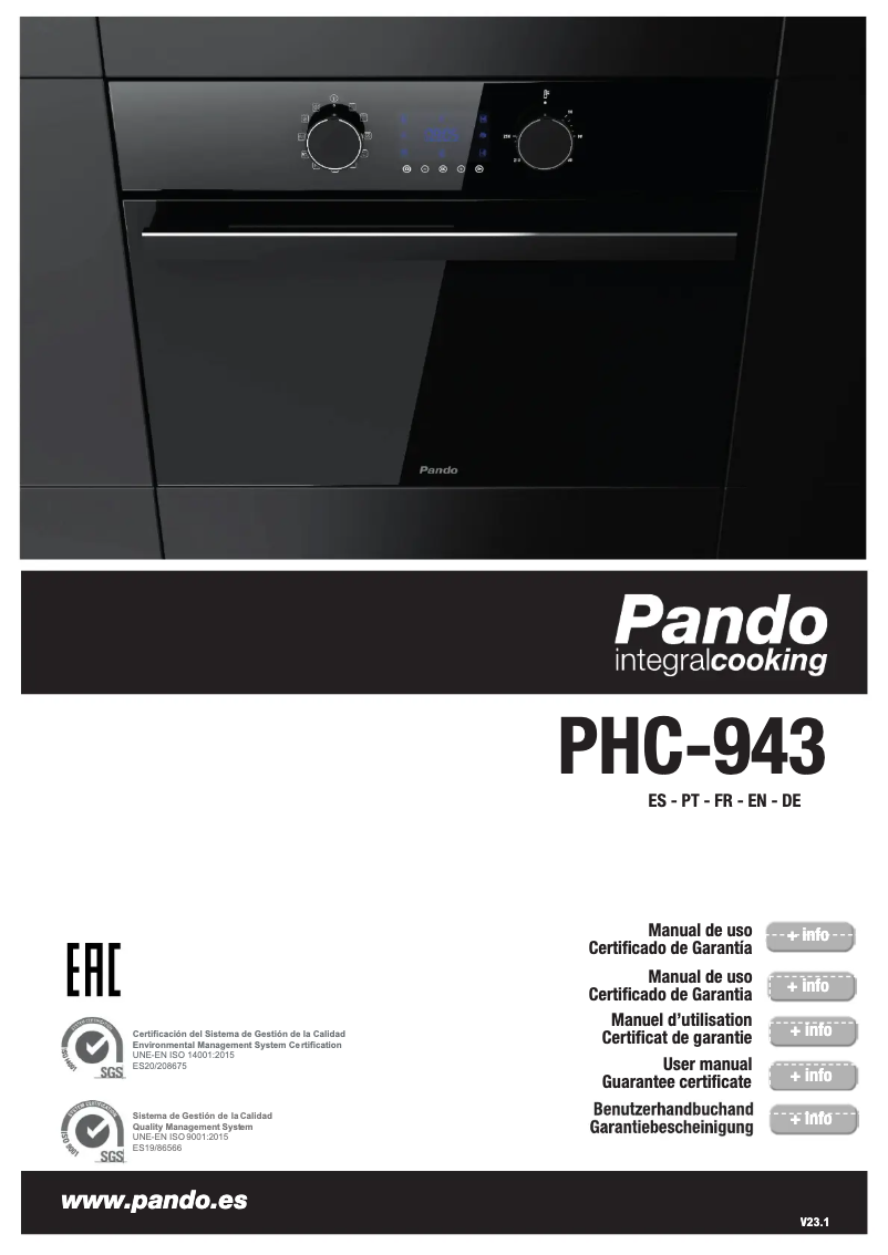 Page 1 de la notice Manuel utilisateur Pando PHC-943