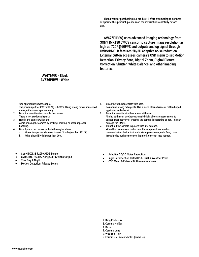 Page 1 de la notice Manuel utilisateur AVUE AV676PIRW