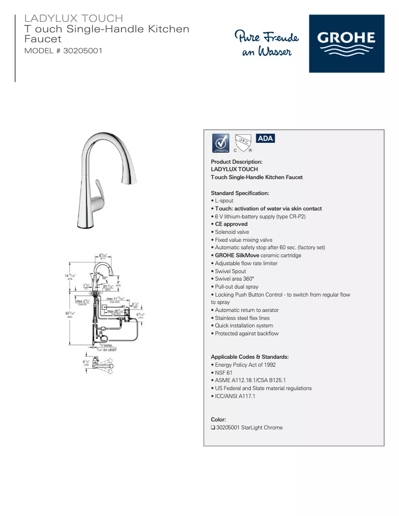 Página 1 del manual Ficha técnica Grohe Ladylux Touch