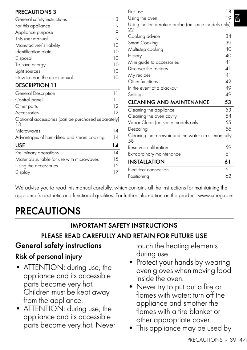Page 1 de la notice Manuel utilisateur Smeg SOA6606APNR