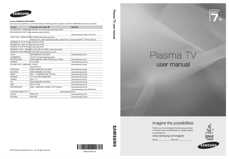 Page 1 de la notice Manuel utilisateur Samsung PS-50C77HD