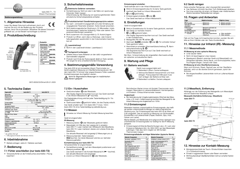 Page 1 de la notice Guide de démarrage rapide Testo 830-T1