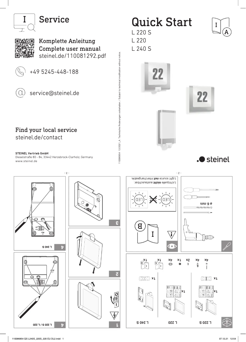 Page 1 de la notice Guide de démarrage rapide Steinel L 240 S