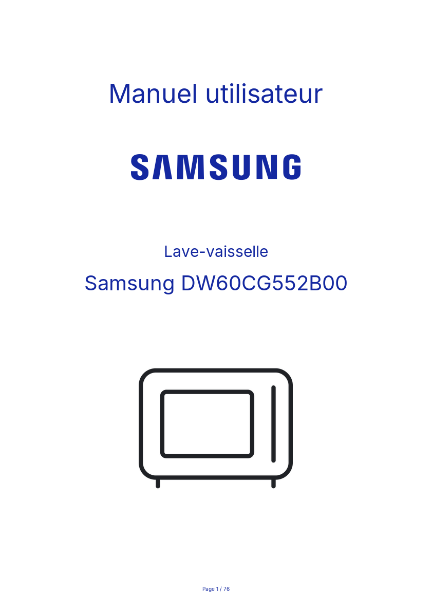 Page n°1 - Manuel utilisateur Samsung DW60CG552B00