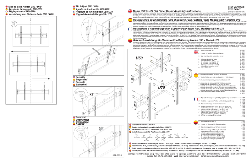 Page 1 de la notice Manuel utilisateur Vantage Point U70