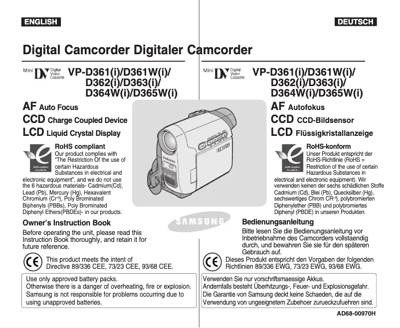 Page n°1 - Manuel utilisateur Samsung VP-D361
