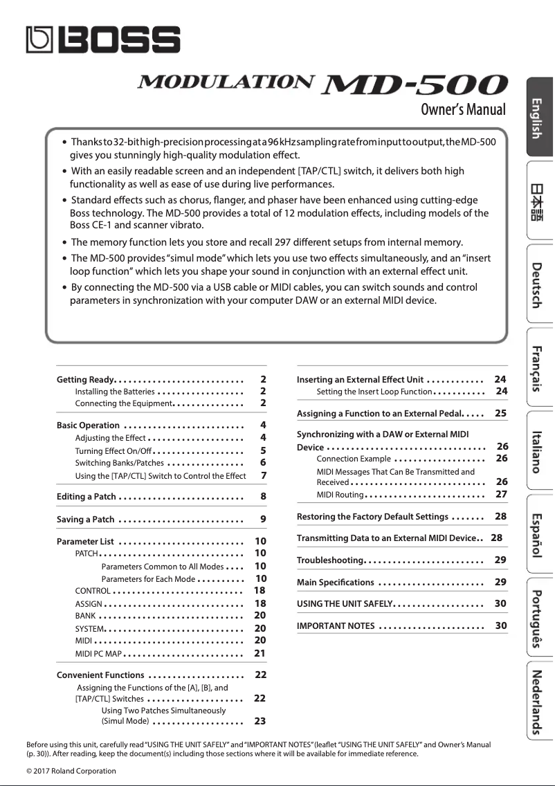 Page n°1 - Manuel utilisateur Boss Modulation MD-500