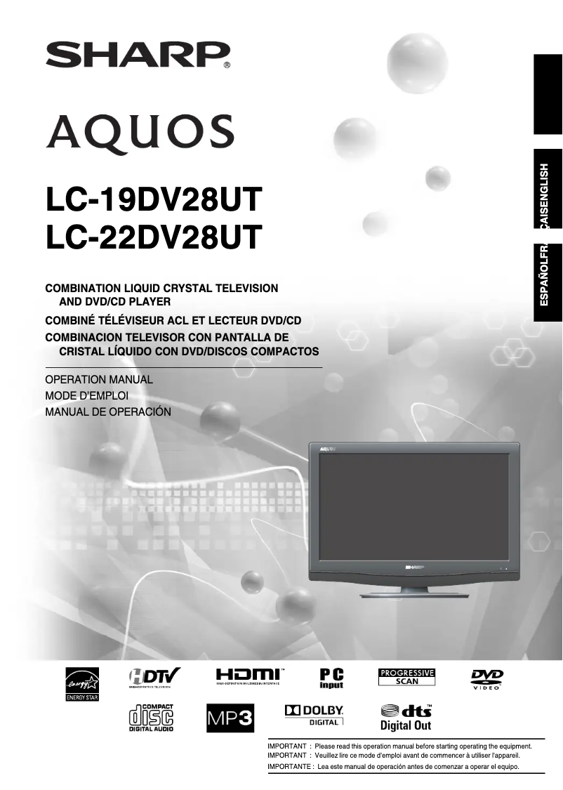 Page n°1 - Manuel utilisateur Sharp Aquos LC-19DV28UT
