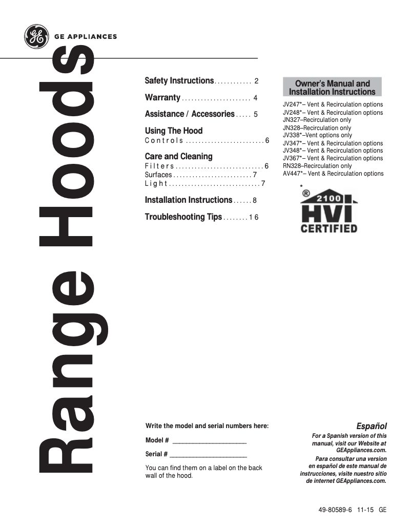 Imagen de la primera página del manual del dispositivo JV367HWW