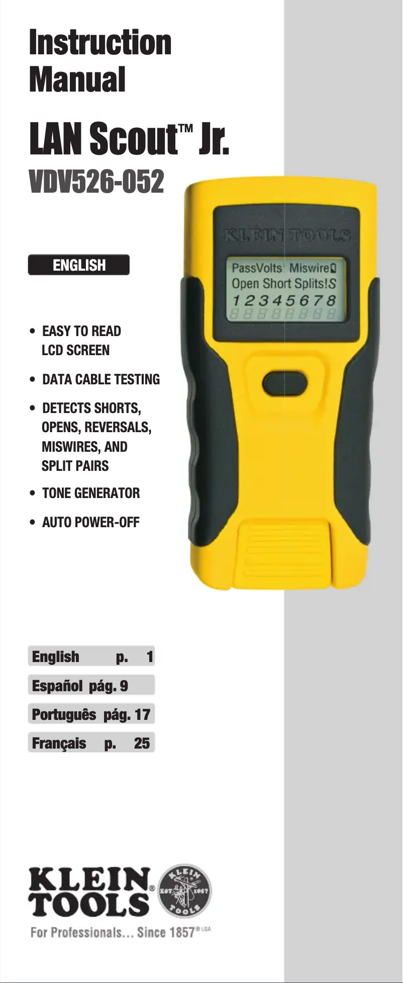 Imagen de la primera página del manual del dispositivo LAN Scout Jr. VDV526-052
