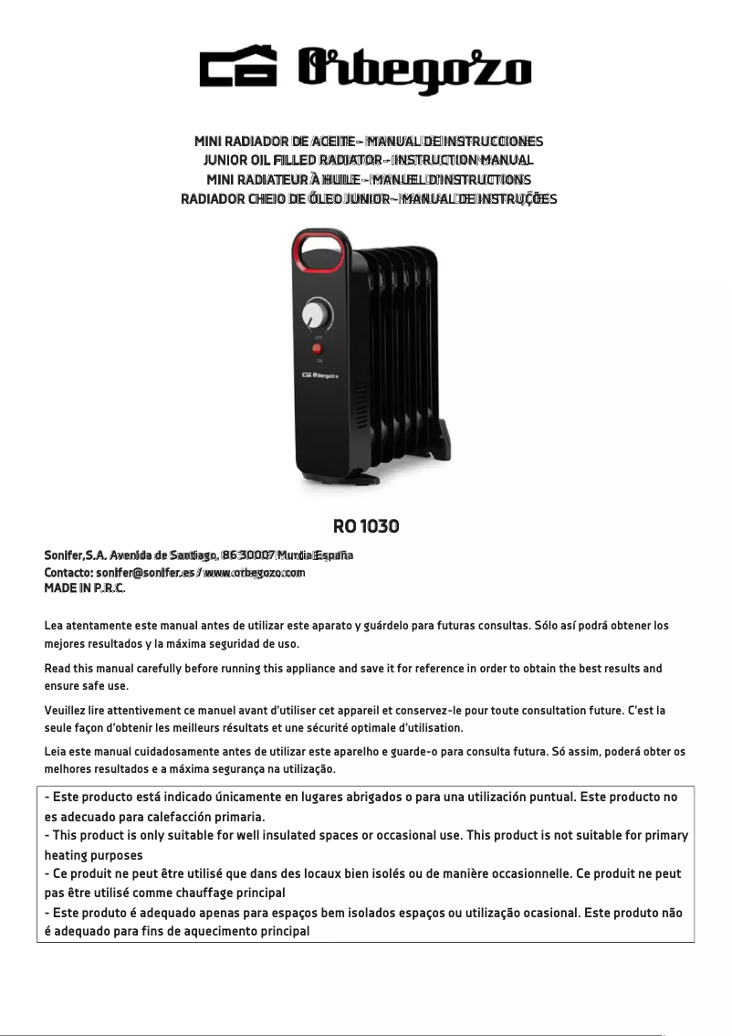 Image de la première page du manuel de l'appareil RO 1030