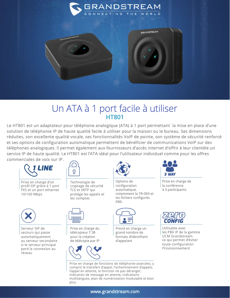 Page n°1 - Fiche technique Grandstream HT801