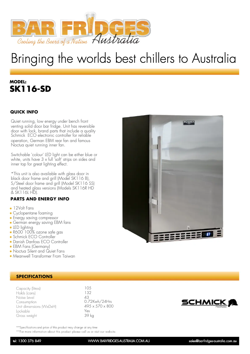 Page n°1 - Fiche technique Schmick SK116SD