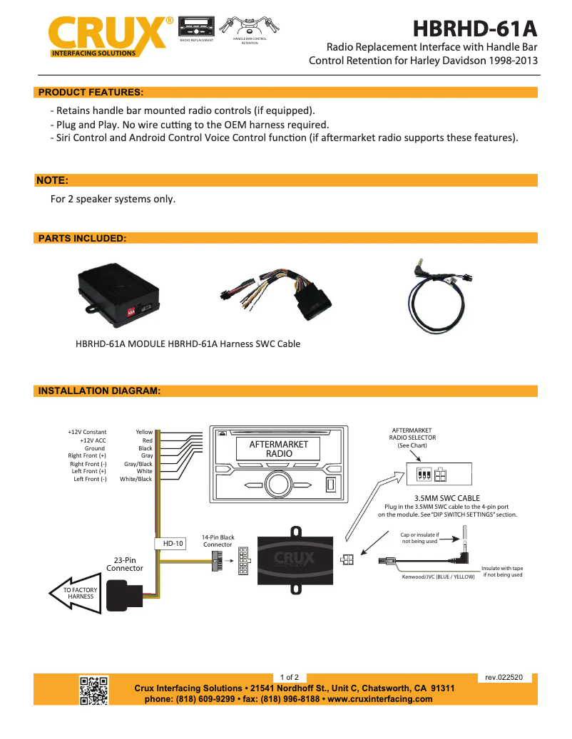 Page 1 of the manual User Manual CRUX HBRHD-61A