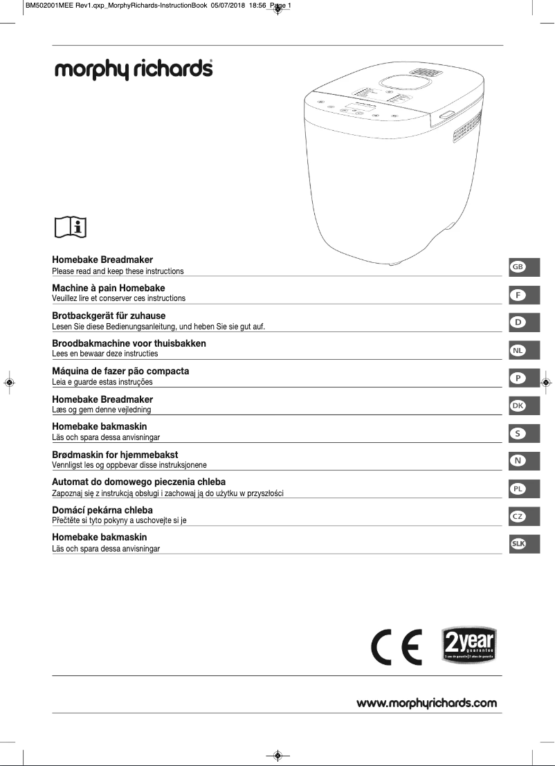 Page 1 de la notice Manuel utilisateur Morphy Richards Home Bake 502001