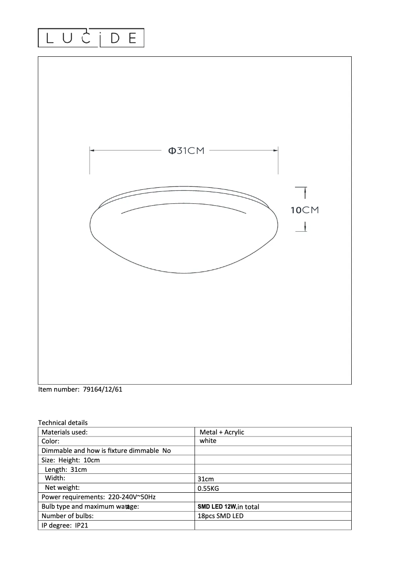 Page n°1 - Manuel utilisateur Lucide Bianca 79164/12/61