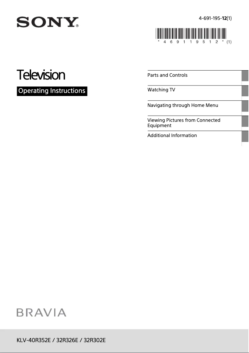 Image de la première page du manuel de l'appareil Bravia KLV-40R352E