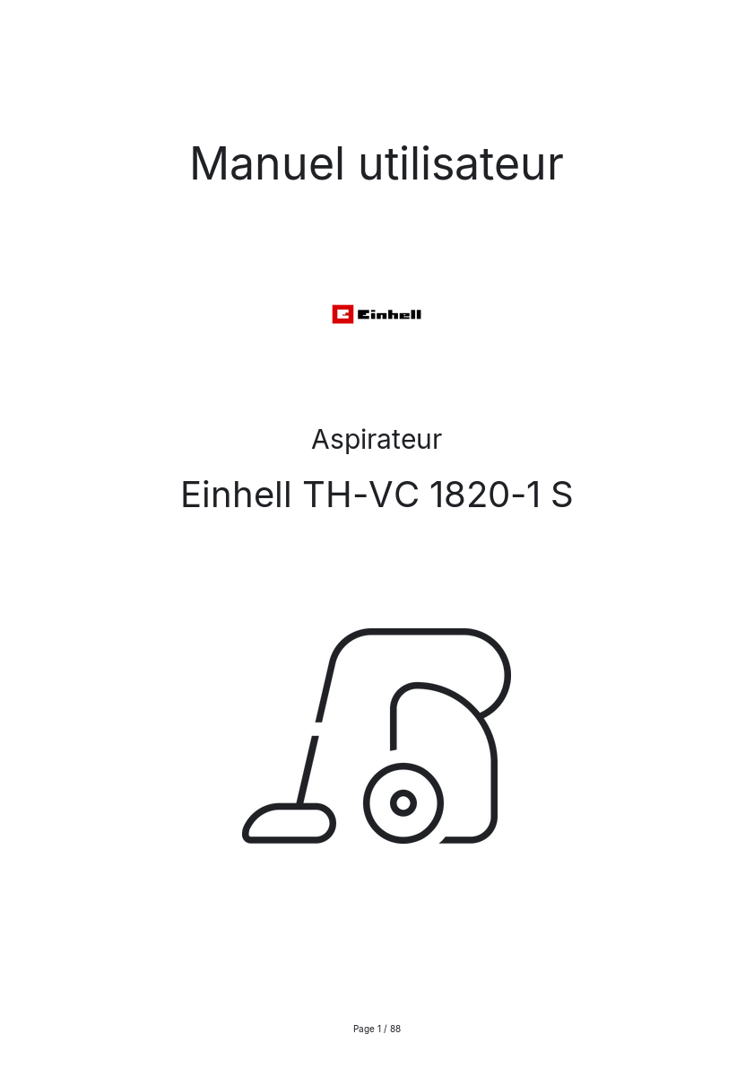 Page 1 de la notice Manuel utilisateur Einhell TH-VC 1820-1 S