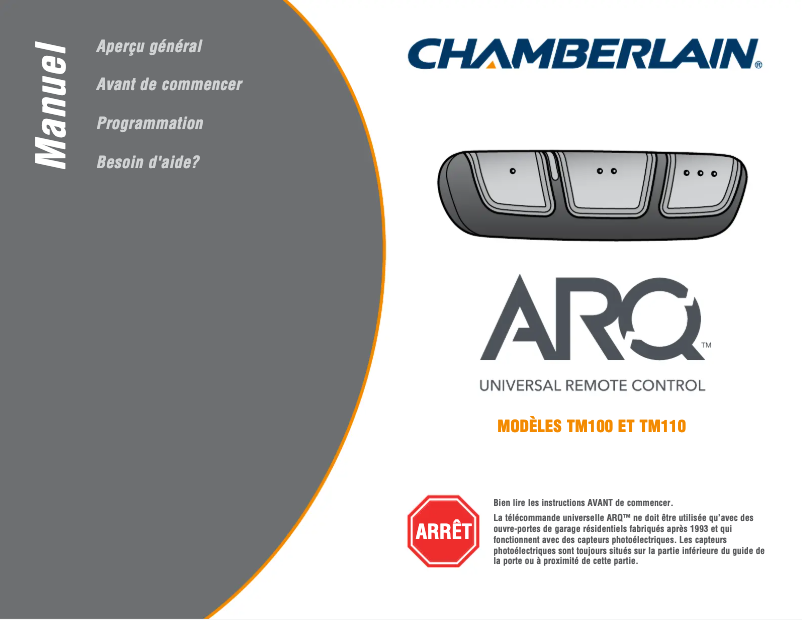 Page 1 de la notice Manuel utilisateur Chamberlain TM110