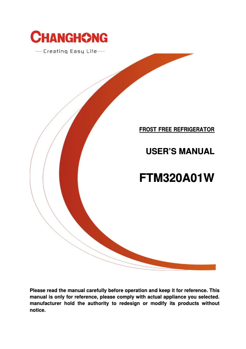Page n°1 - Manuel utilisateur Changhong FTM320A01W