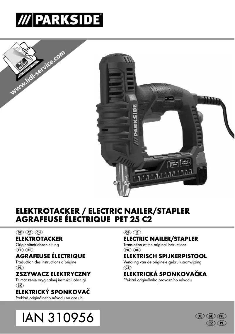 Page 1 de la notice Manuel utilisateur Parkside PET 25 C2