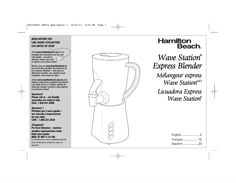 Page 1 de la notice Mode d'emploi Hamilton Beach Wave Station Express 58615