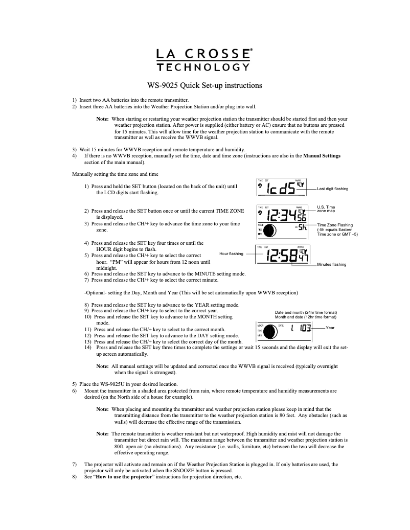 Page n°1 - Guide de démarrage rapide La Crosse Technology WS-9025U