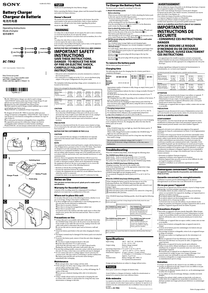 Página 1 del manual Manual de usuario Sony BC-TRN2