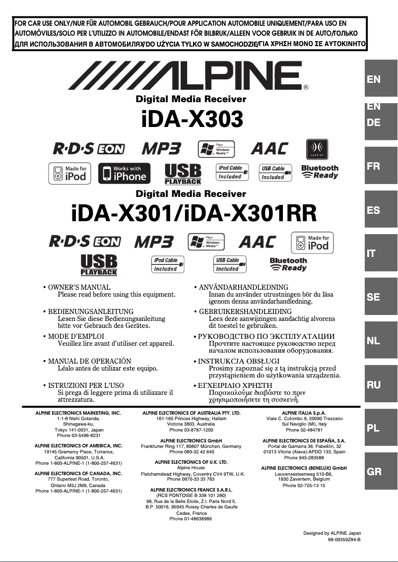 Image de la première page du manuel de l'appareil IDA-X301RR