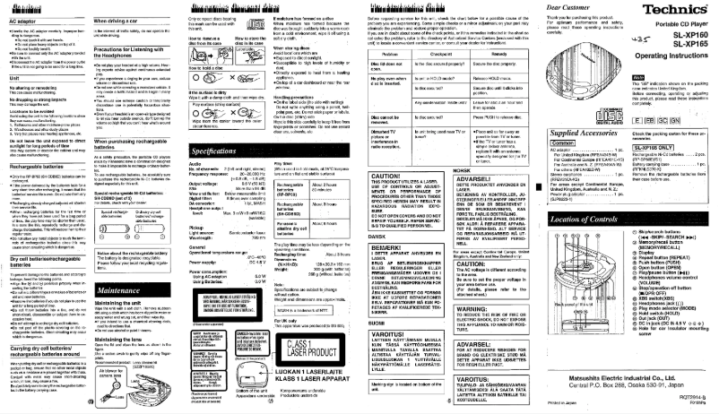 Page 1 de la notice Manuel utilisateur Panasonic SL-XP160
