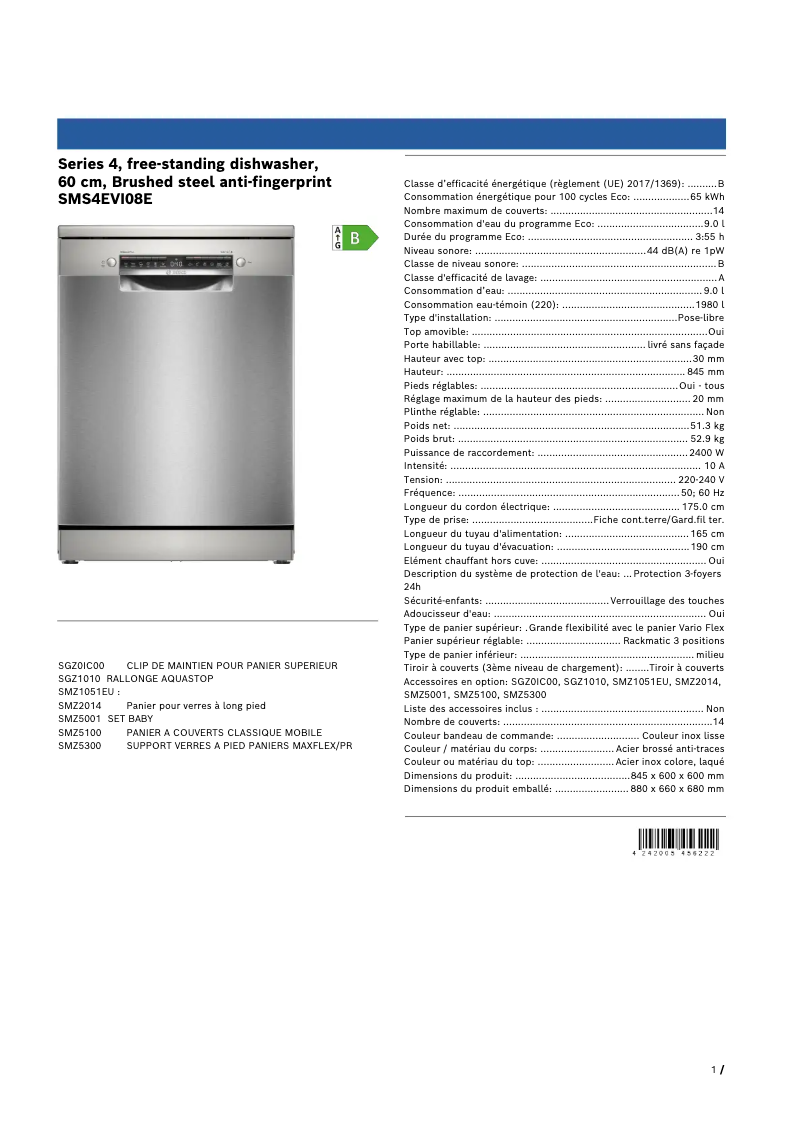 Page n°1 - Manuel utilisateur Bosch SMS4EVI08E