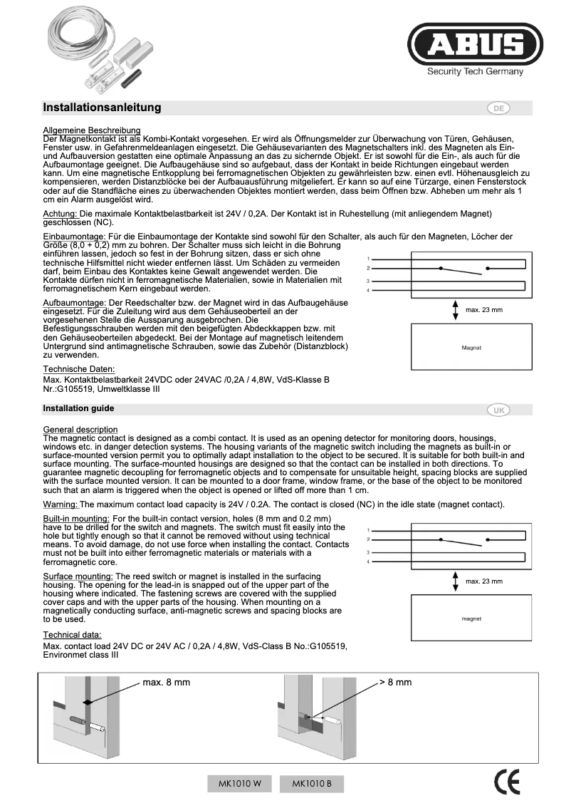 Page 1 de la notice Mode d'emploi Abus MK1010B