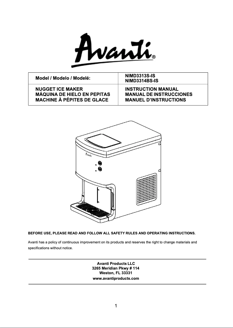 Page 1 de la notice Manuel utilisateur Avanti NIMD3314BS-IS