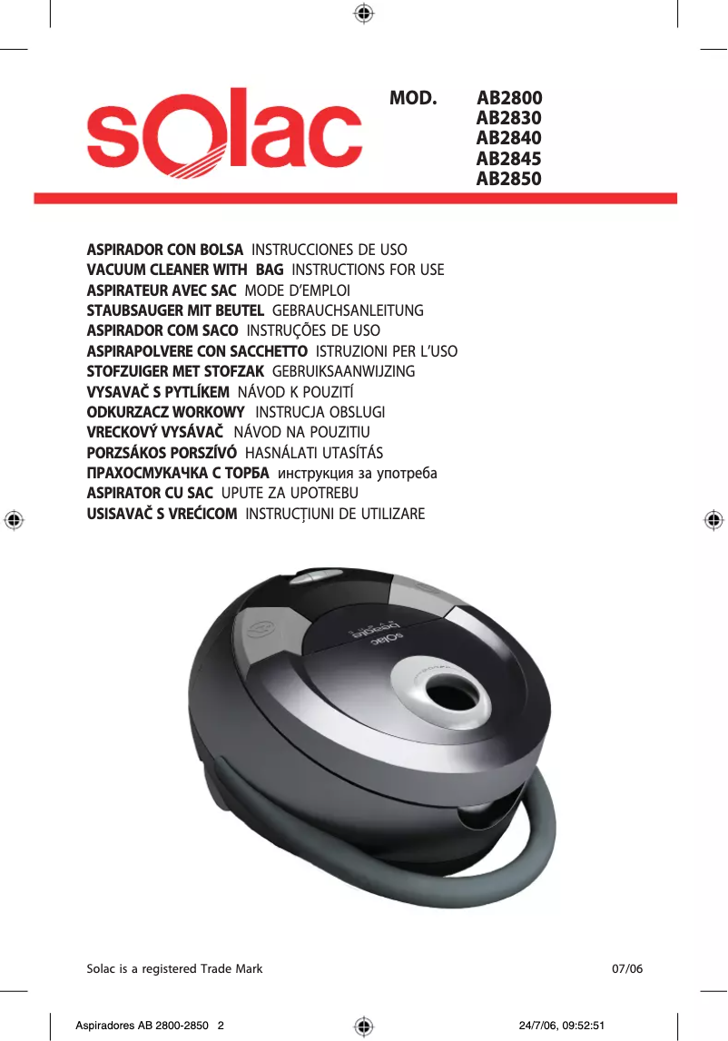 Page n°1 - Manuel utilisateur Solac AB2850