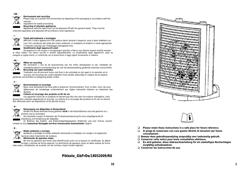 Image de la première page du manuel de l'appareil Piccolo