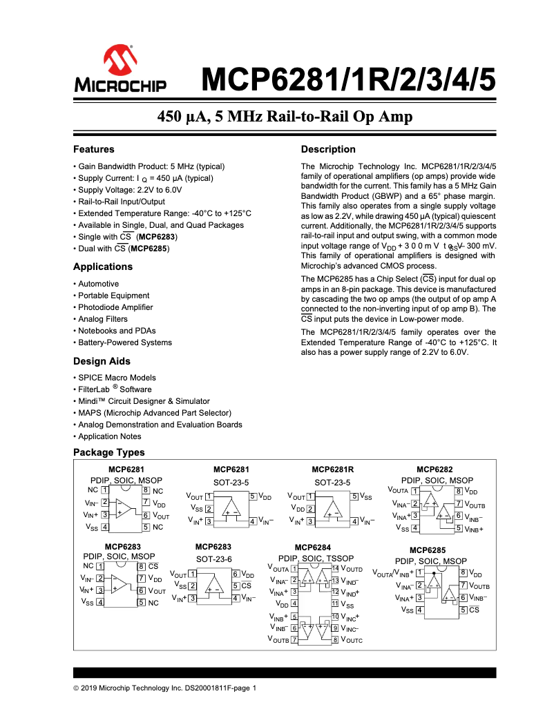 Page 1 de la notice Fiche technique Microchip MCP6281