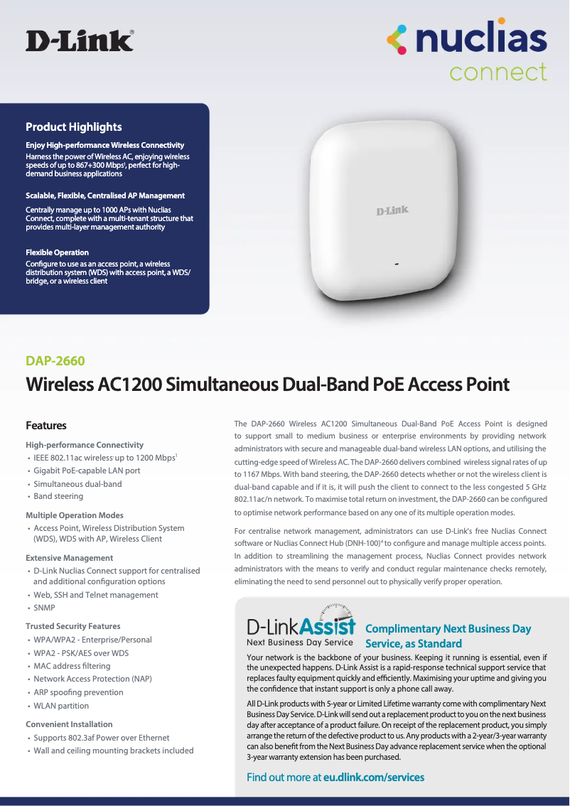 Page 1 de la notice Fiche technique D-Link DAP-2660