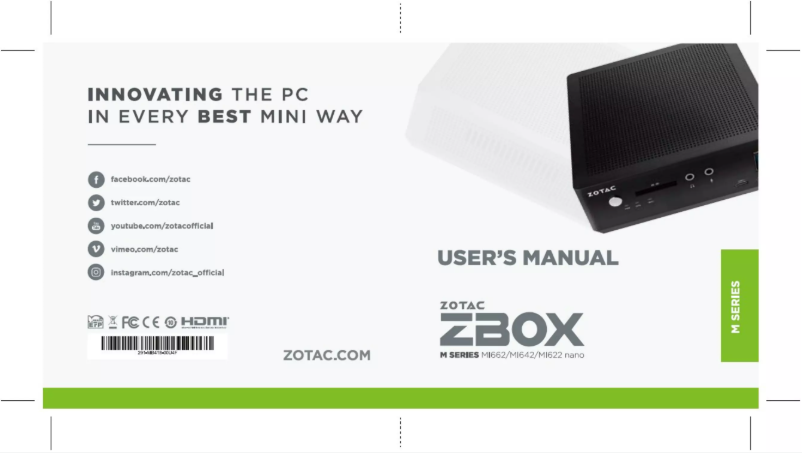 Page 1 de la notice Manuel utilisateur Zotac ZBOX MI642 nano