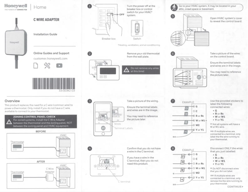 Page n°1 - Manuel utilisateur Honeywell C-Wire Adapter
