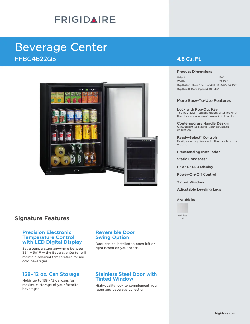 Page 1 de la notice Fiche technique Frigidaire FFBC4622QS