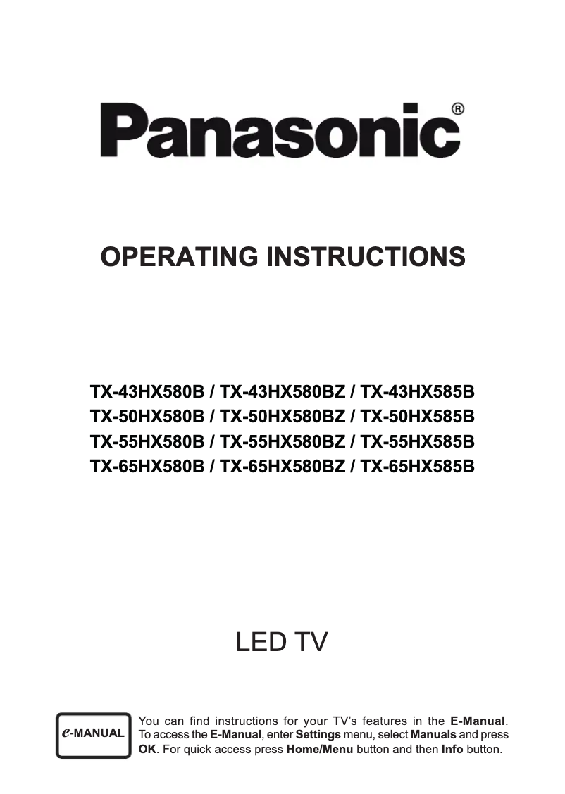 Page 1 de la notice Manuel utilisateur Panasonic TX-43HX580B