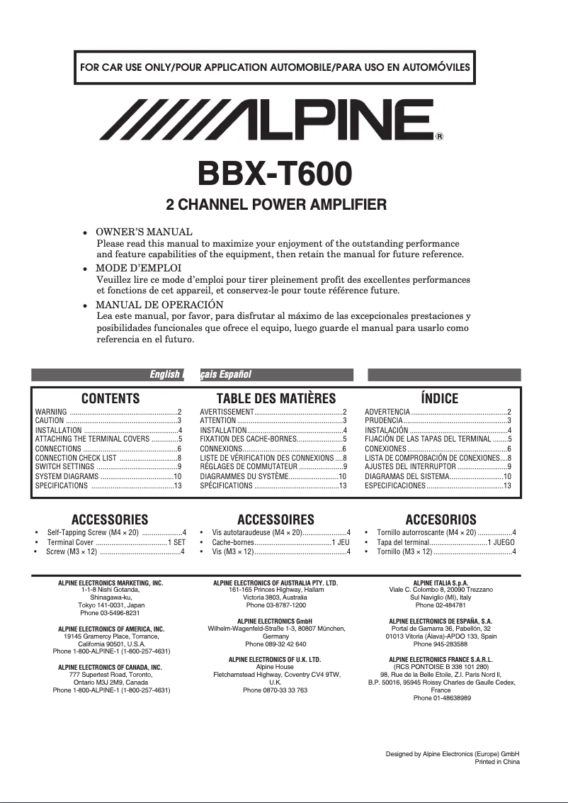 Page 1 de la notice Manuel utilisateur Alpine BBX-T600