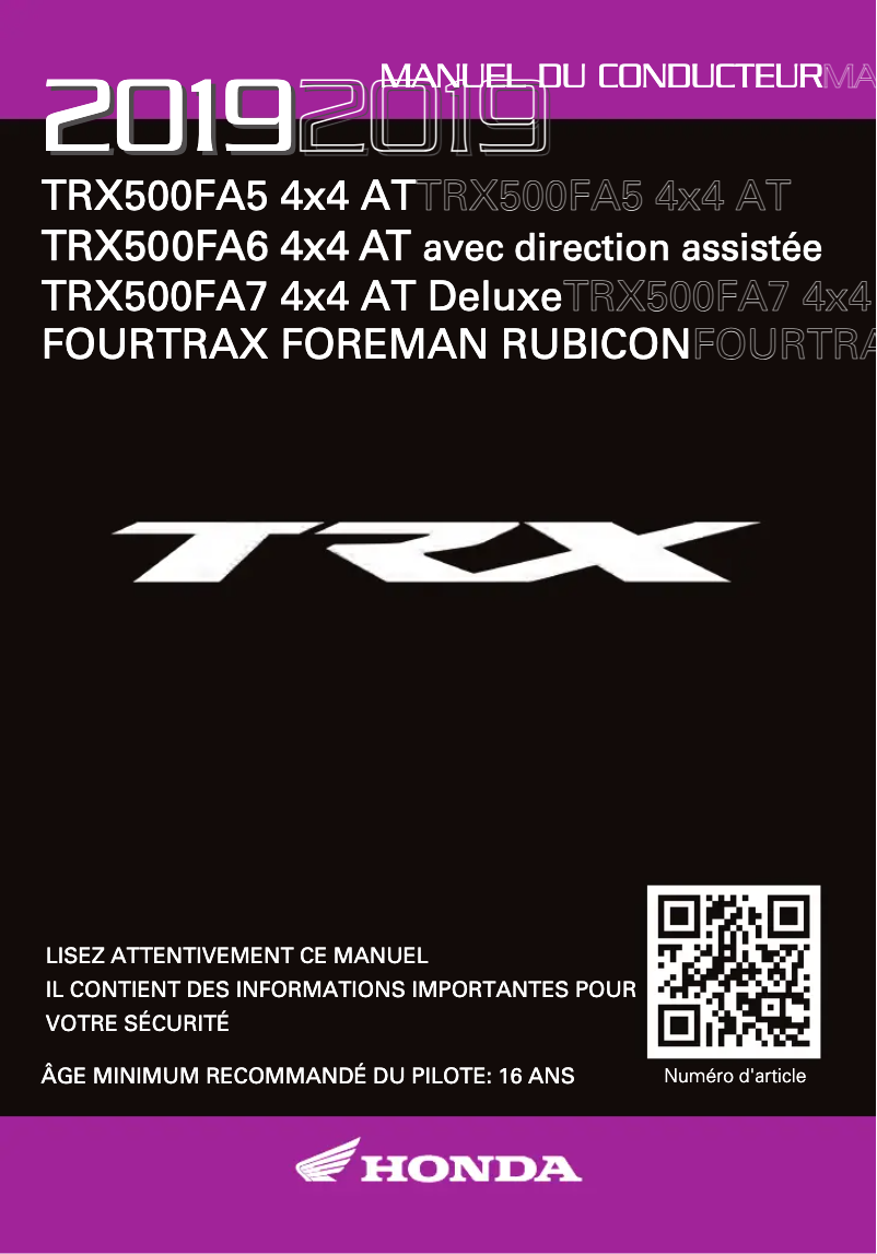 Página 1 del manual Manual de usuario Honda FourTrax Foreman Rubicon TRX500FA5 (2019)