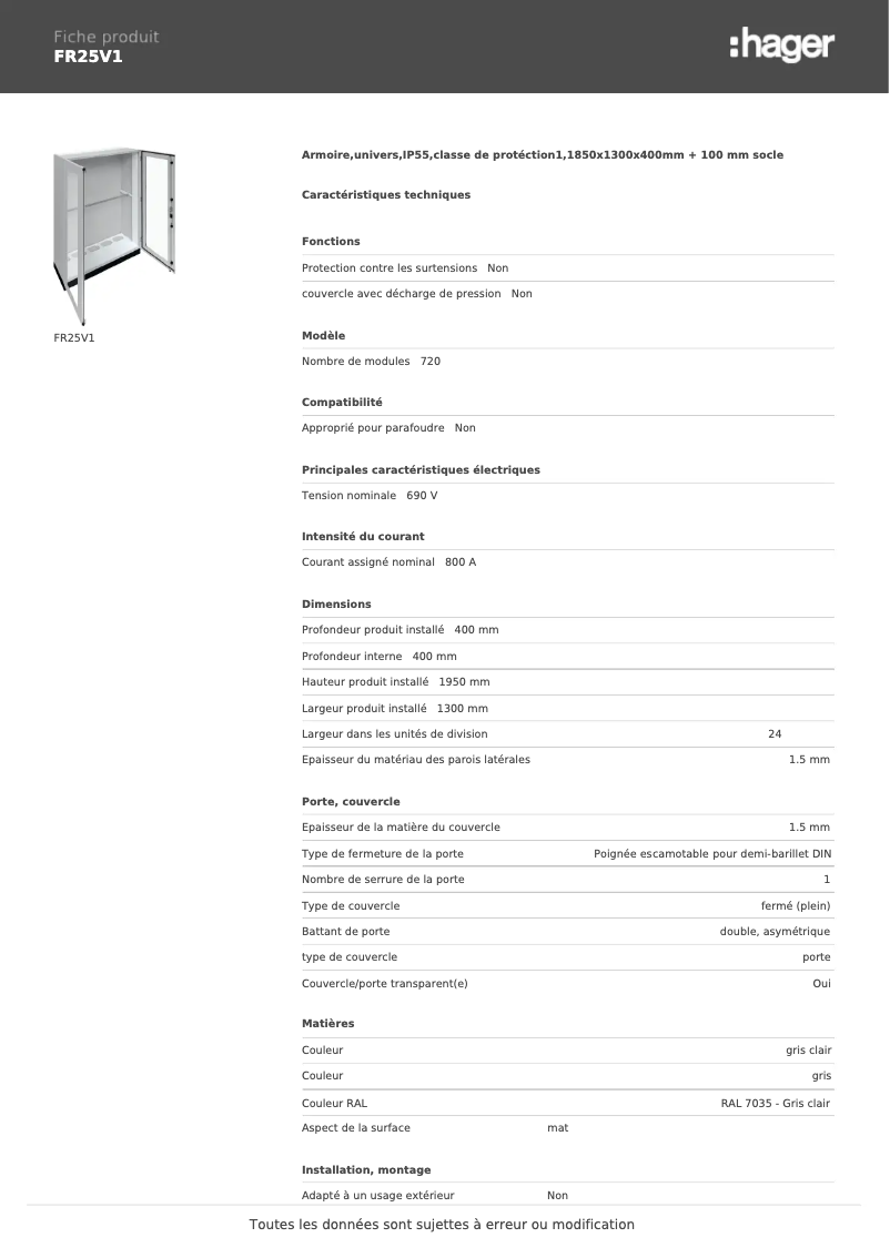 Image de la première page du manuel de l'appareil FR25V1