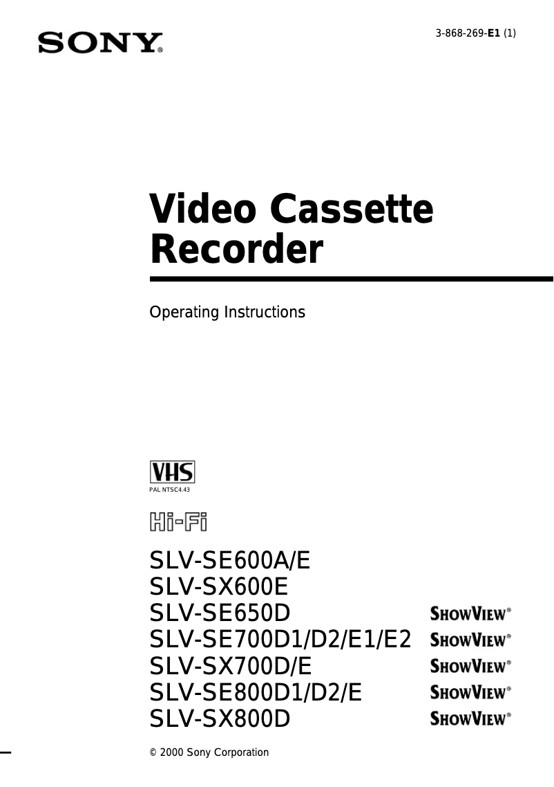 Page 1 de la notice Manuel utilisateur Sony SLV-SE600