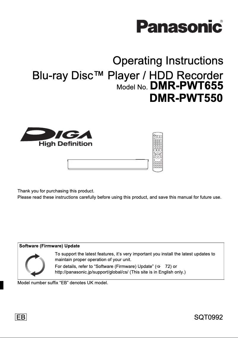 Page 1 de la notice Manuel utilisateur Panasonic DMR-PWT655