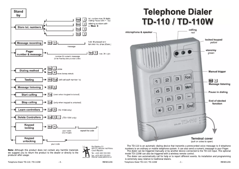 Page 1 de la notice Manuel utilisateur Joblotron TD-110